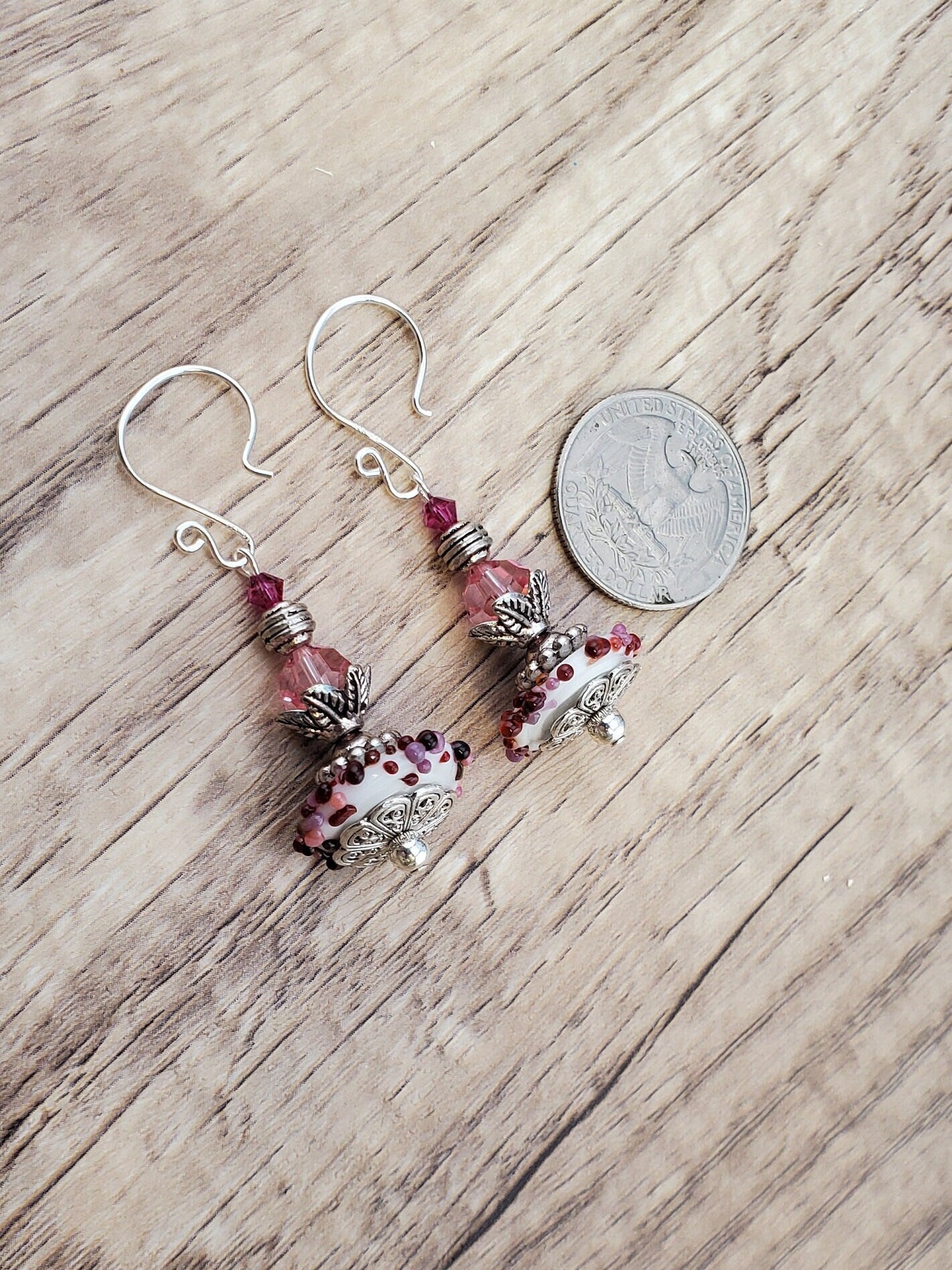 Dainty Dancer Artisan Glass Earrings, Lampwork Glass Bead handcrafted by a talented artisan, Silver Filled Earring Wire