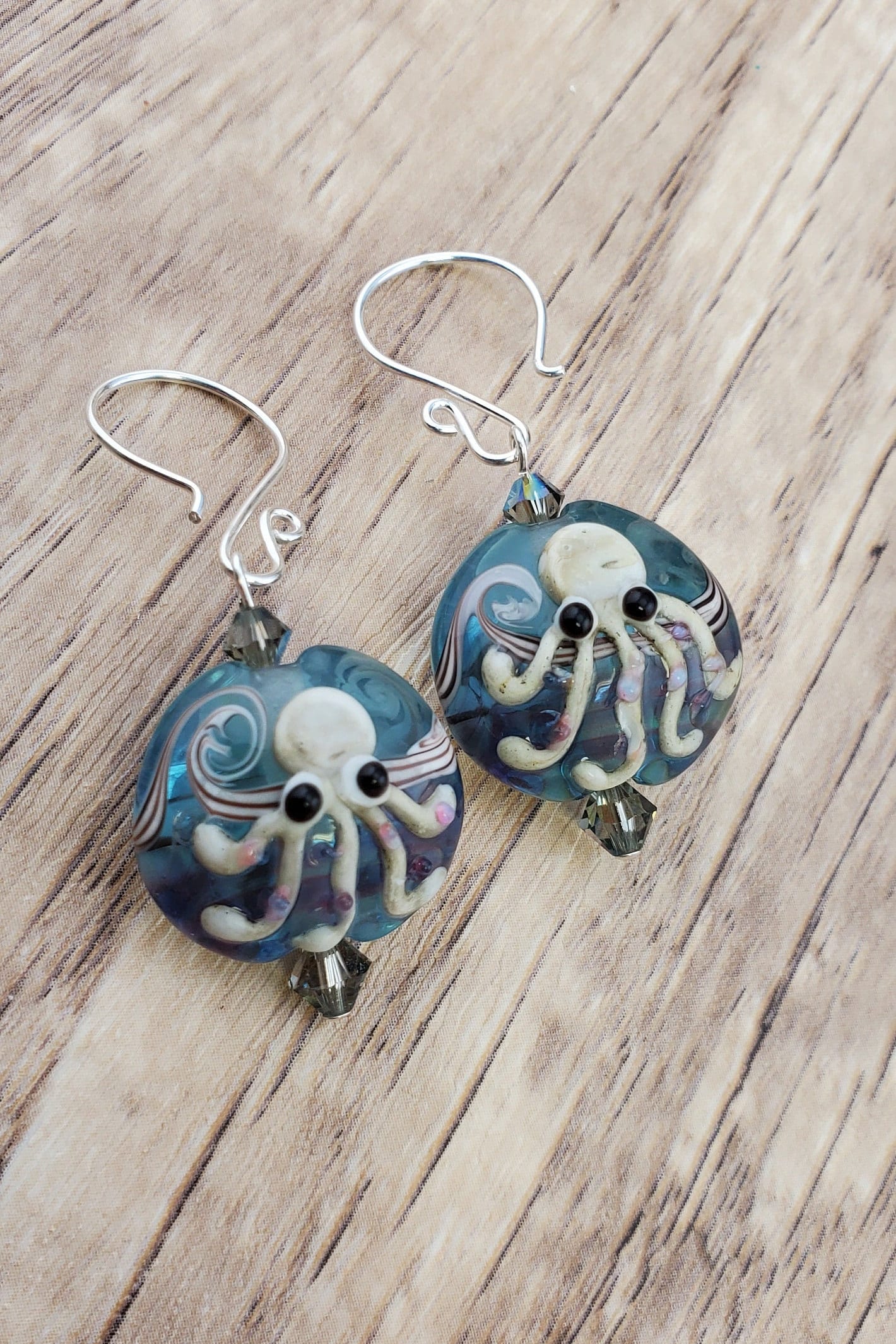 Sea you Soon Earrings, Lampwork Glass Bead handcrafted by a talented artisan, Silver Filled Earring Wire