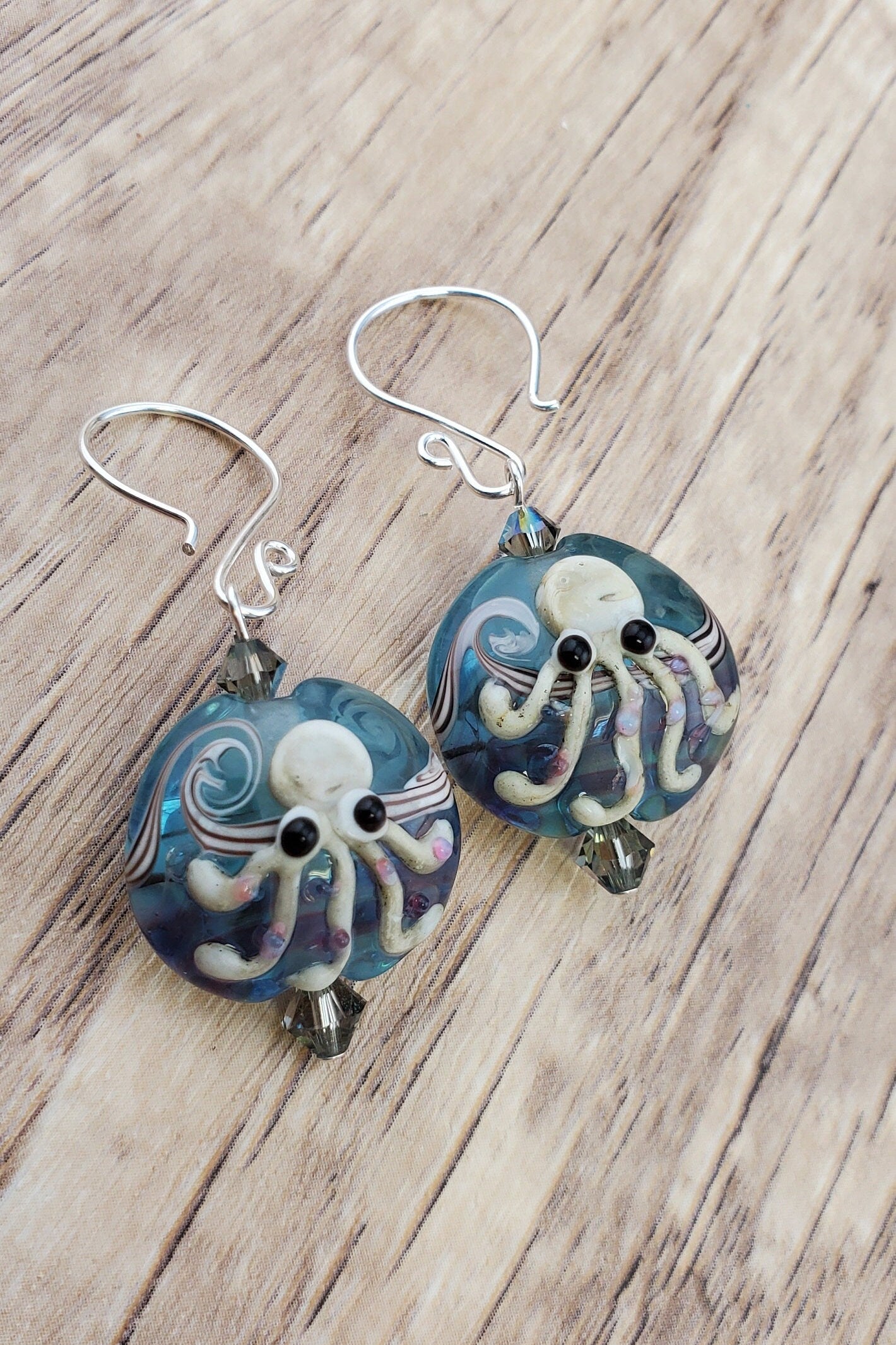Sea you Soon Earrings, Lampwork Glass Bead handcrafted by a talented artisan, Silver Filled Earring Wire