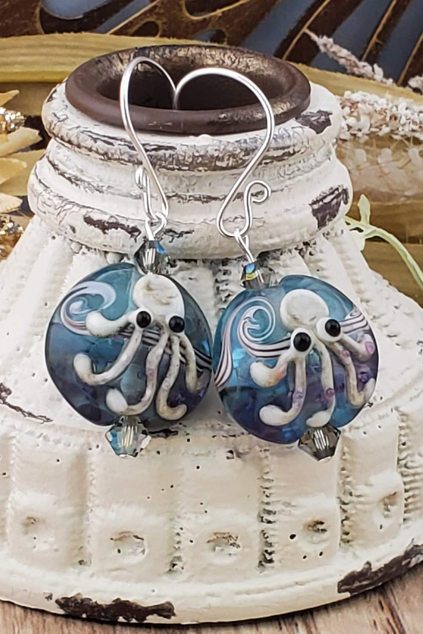 Sea you Soon Earrings, Lampwork Glass Bead handcrafted by a talented artisan, Silver Filled Earring Wire