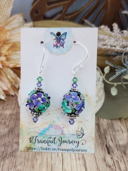 Feeling Blessed Artisan Glass Earrings, Lampwork Glass Bead handcrafted by a talented artisan, Silver Filled Earring Wire