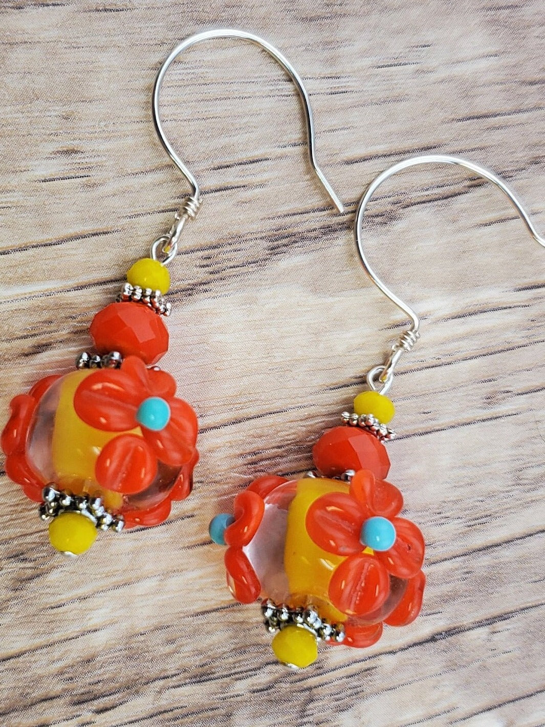 Bold Beauties Artisan Glass Earrings, Lampwork Glass Bead by a talented artisan, Sterling Silver Earring Wire