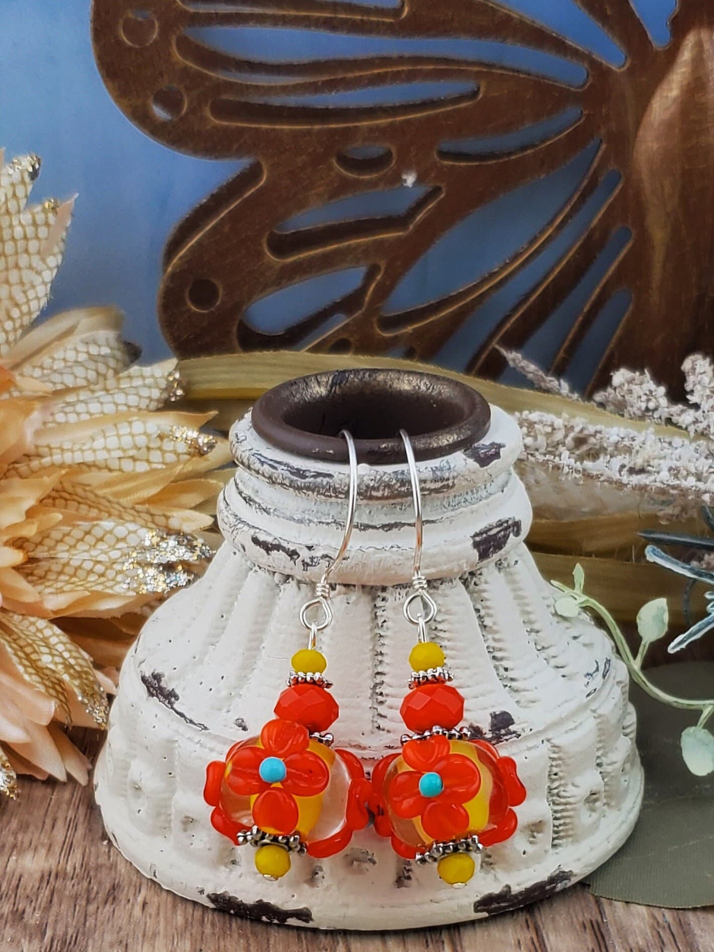 Bold Beauties Artisan Glass Earrings, Lampwork Glass Bead by a talented artisan, Sterling Silver Earring Wire