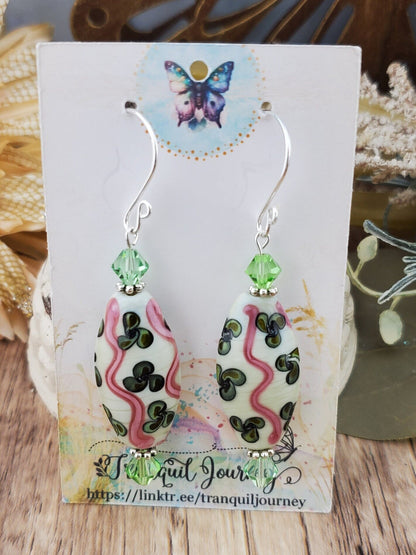 Keeping Hope Alive Artisan Glass Earrings, Lampwork Glass Bead handcrafted by a talented artisan, Silver Filled Earring Wire