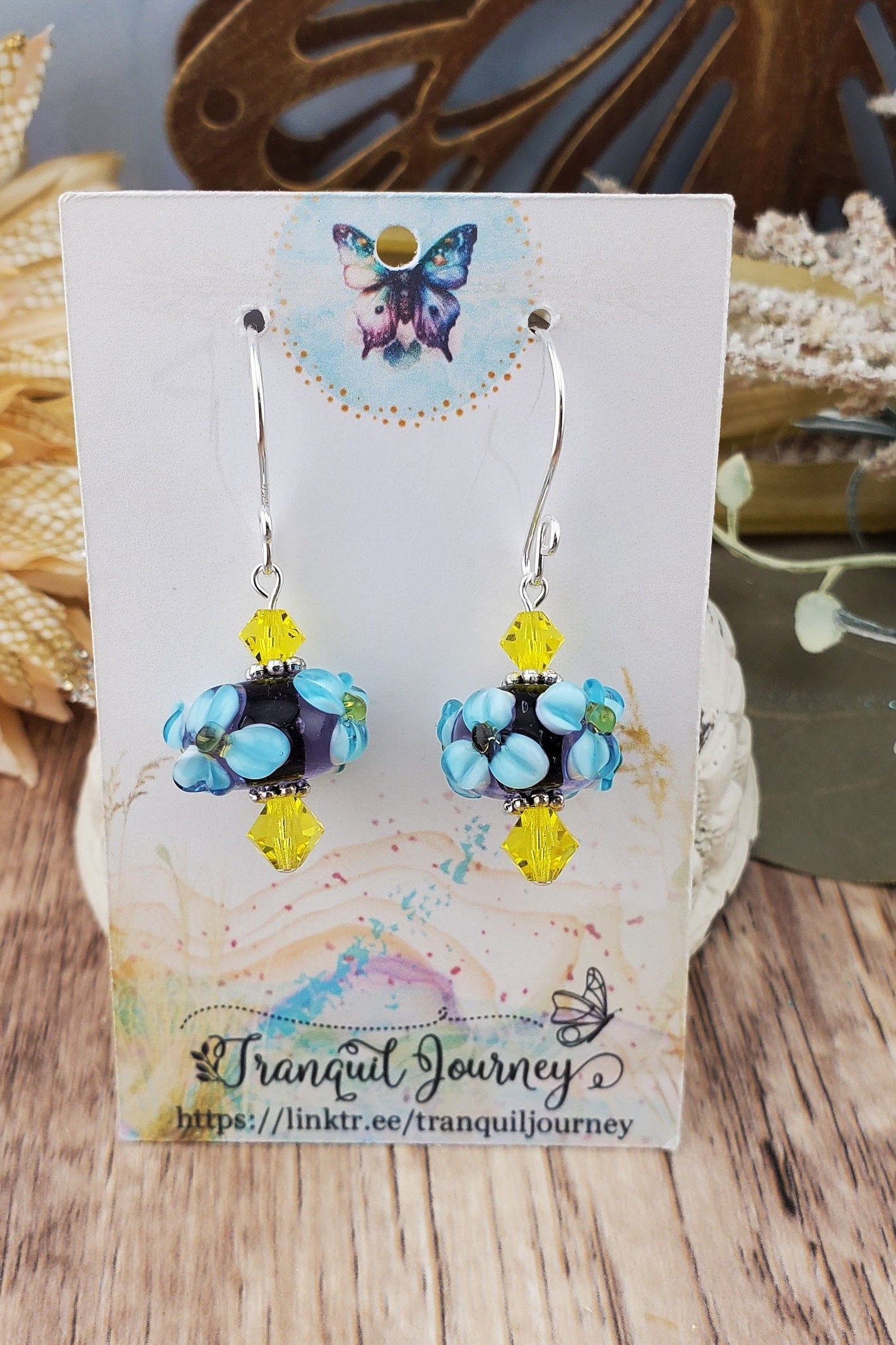 Sunshine Glory Artisan Glass Earrings, Lampwork Glass Bead handcrafted by a talented artisan, Silver Filled Earring Wire