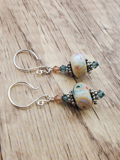 Tender Moments Artisan Glass Earrings, Lampwork Glass Bead handcrafted by a talented artisan, Silver Filled Earring Wire