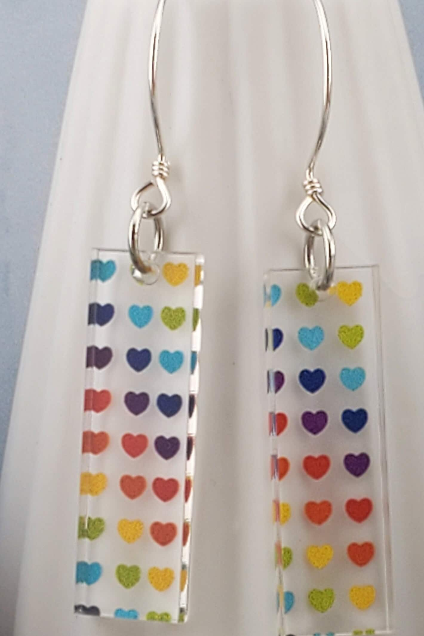 Rainbow Hearts - Laser cut Lightweight Acrylic earrings - Sterling Silver Hooks