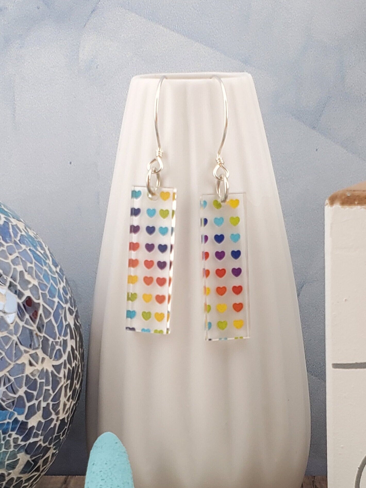 Rainbow Hearts - Laser cut Lightweight Acrylic earrings - Sterling Silver Hooks