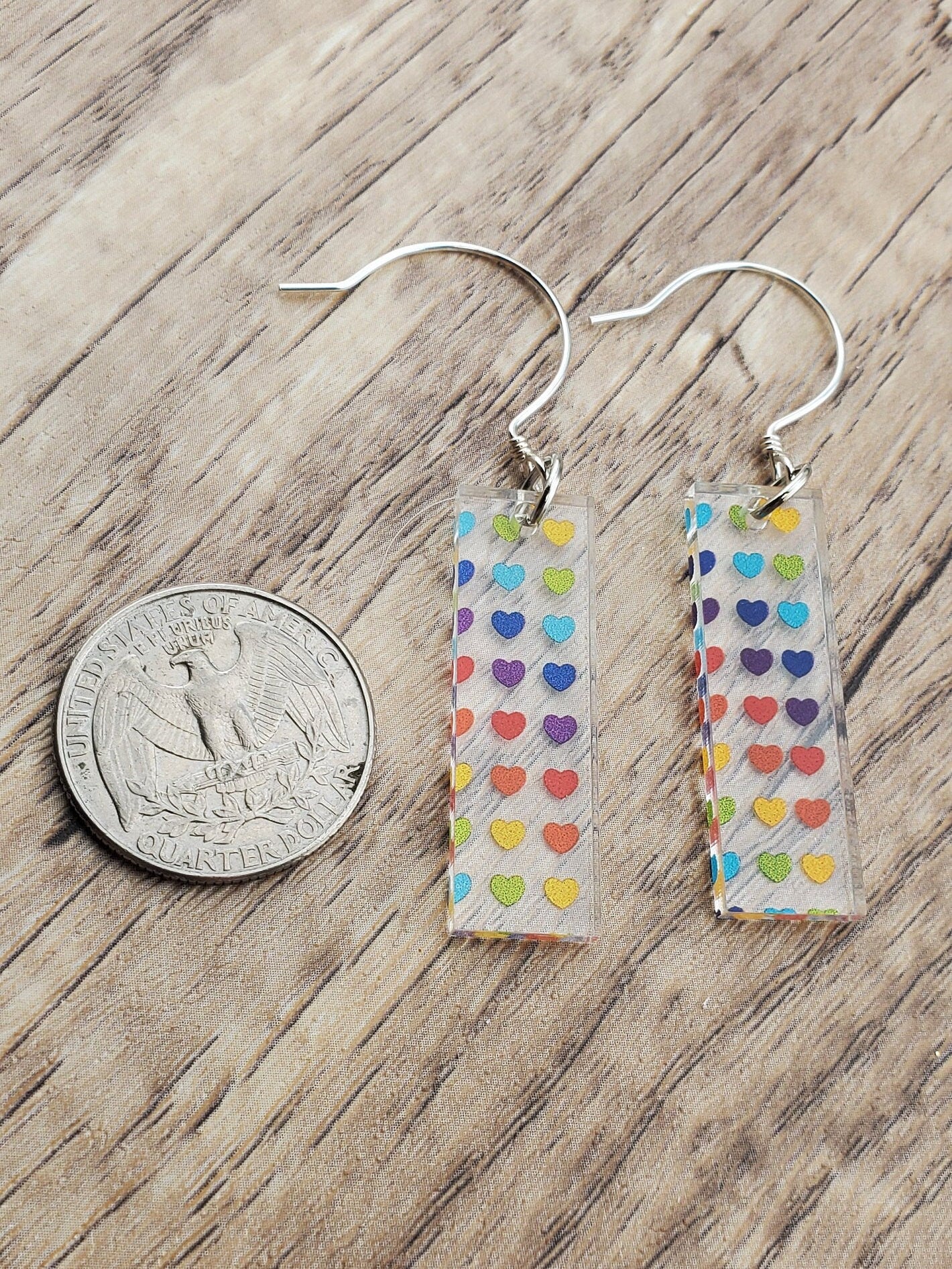 Rainbow Hearts - Laser cut Lightweight Acrylic earrings - Sterling Silver Hooks