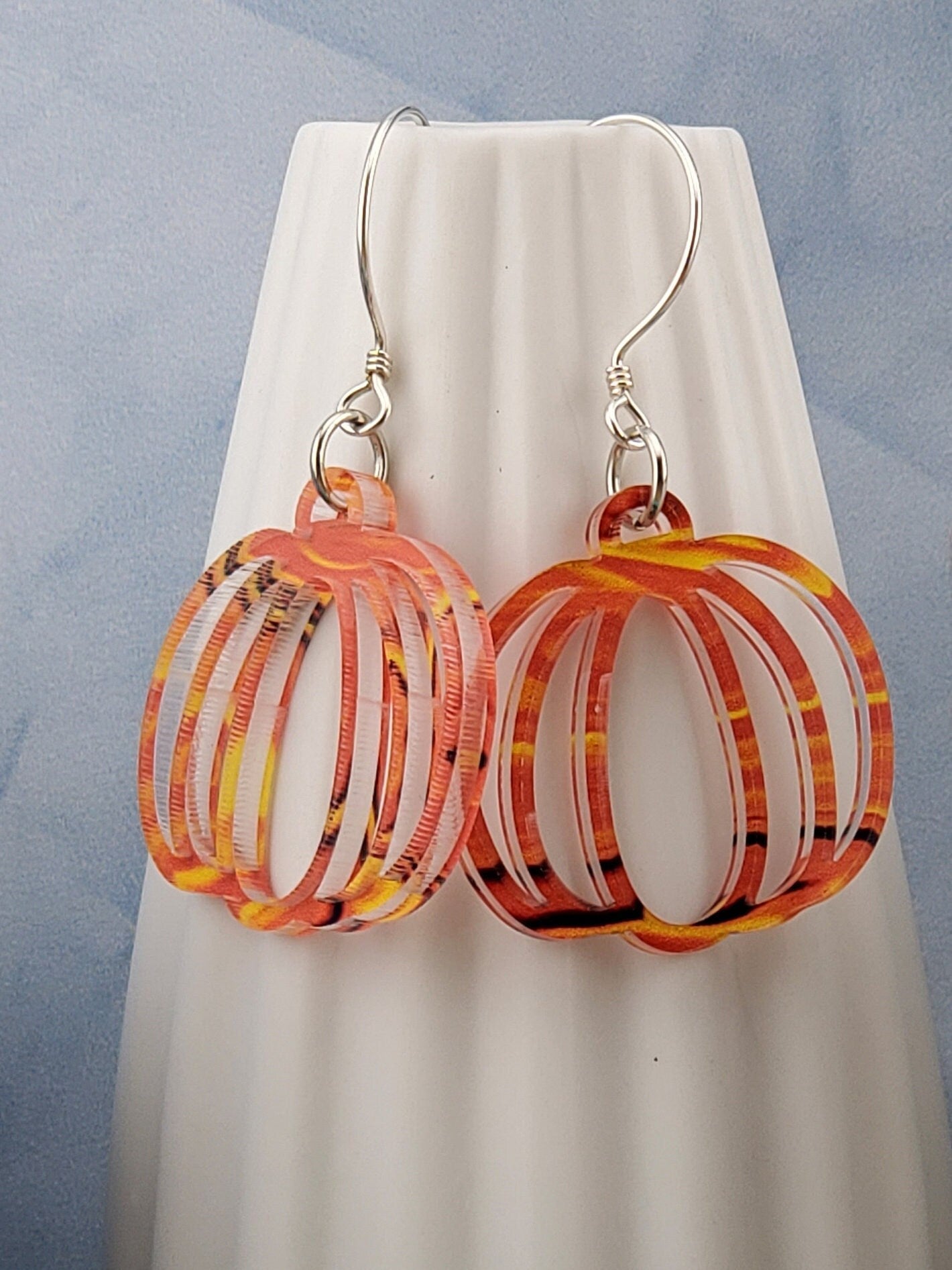 Fall Harvest Pumpkin earrings - Laser cut Lightweight Acrylic earrings - Sterling Silver Hooks