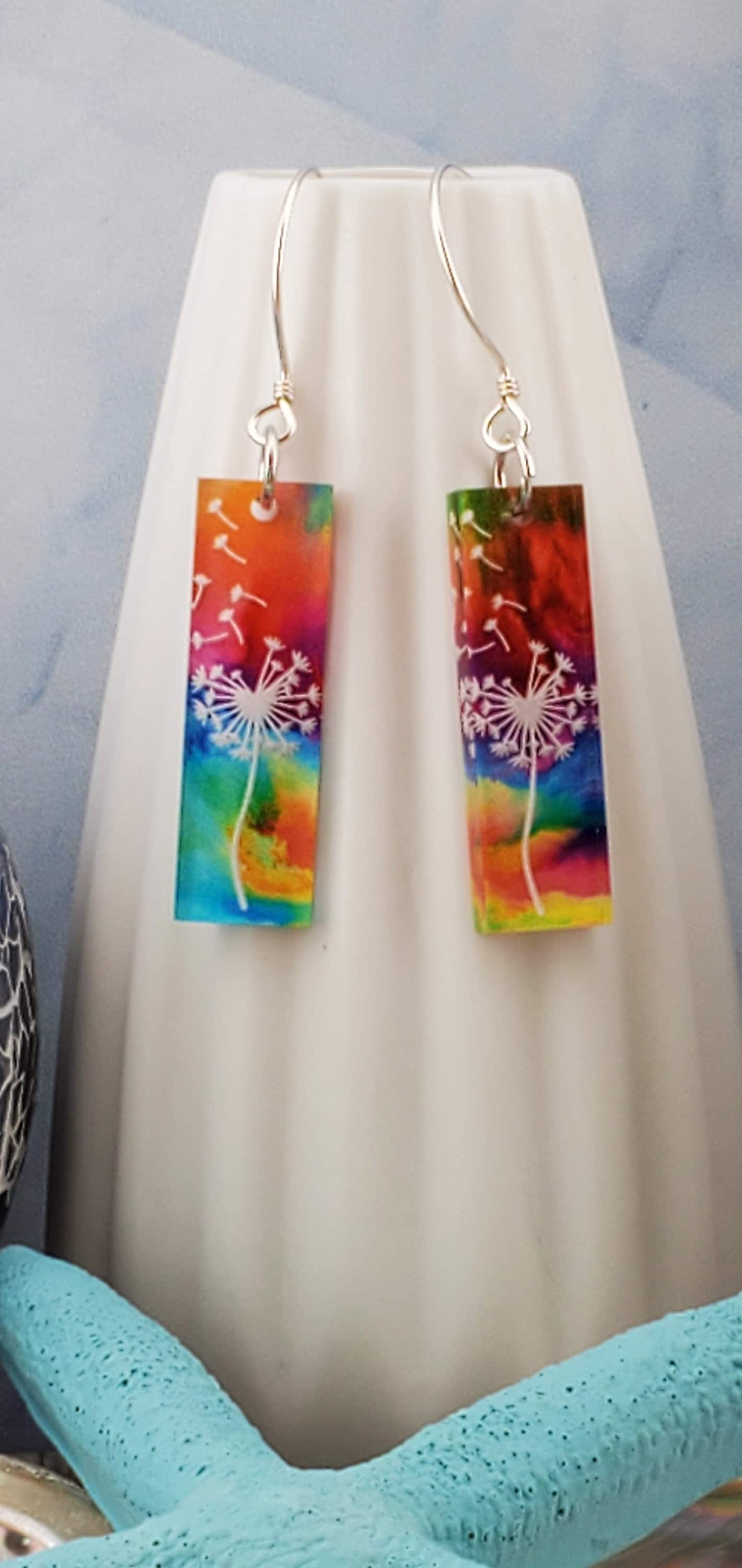 SS Rainbow Dandelion Earrings - Laser cut Lightweight Acrylic earrings - Sterling Silver Hooks