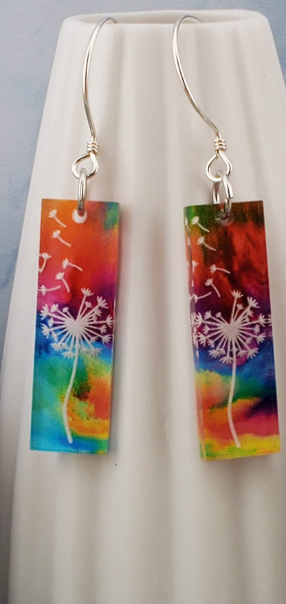 SS Rainbow Dandelion Earrings - Laser cut Lightweight Acrylic earrings - Sterling Silver Hooks