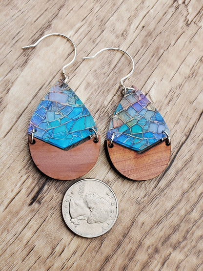 SS - Mermaid Scales Dangle Earrings - Laser cut Lightweight Wood and Acrylic earrings - Sterling Silver Hooks