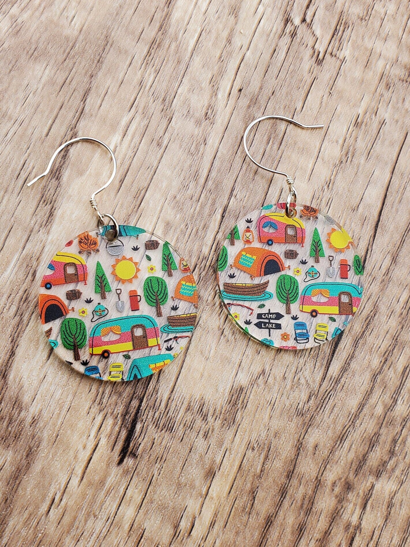 SS Life is an Adventure Camping Earrings - Laser cut Lightweight Acrylic earrings - Sterling Silver Hooks