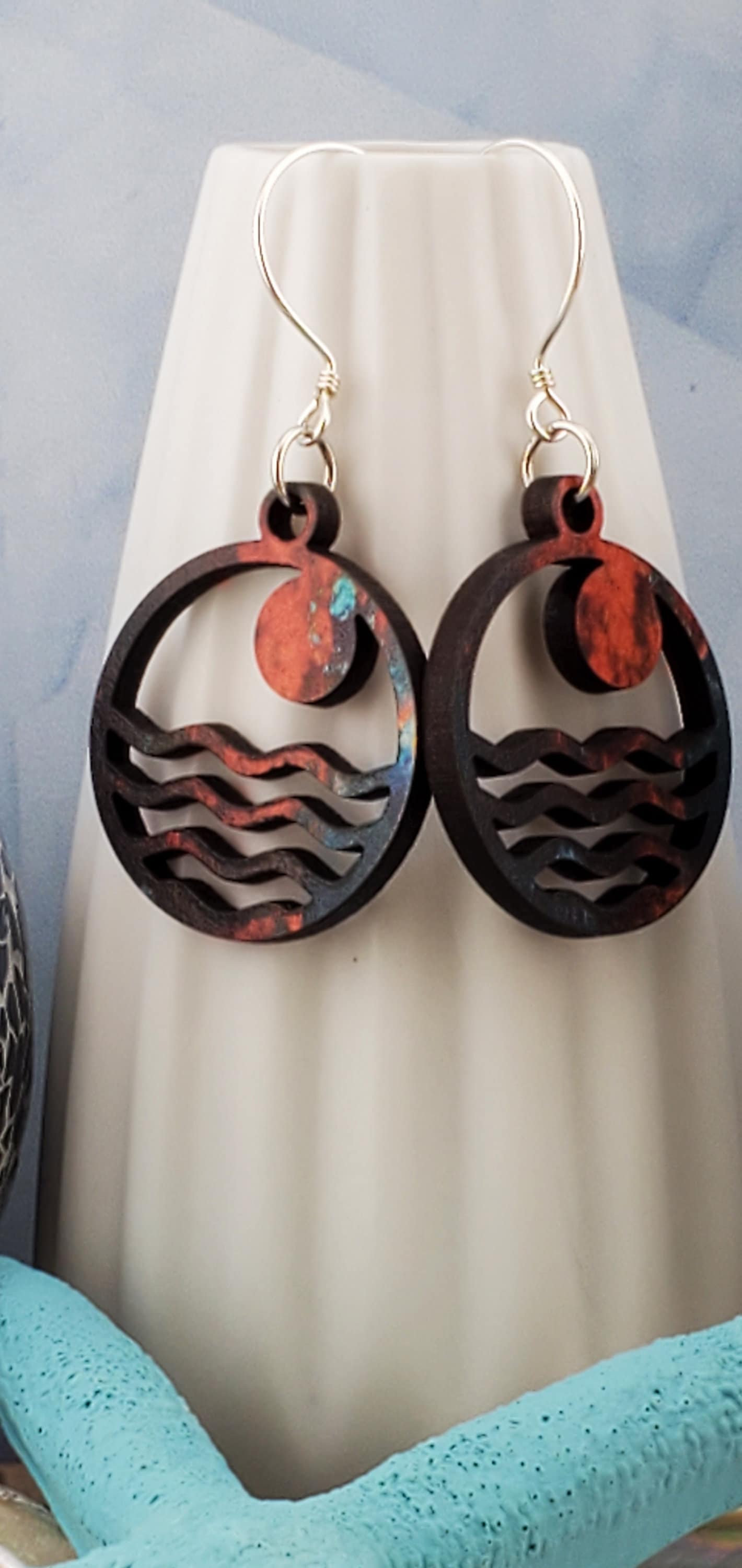 SS Moonlit Vibes - Laser cut Lightweight Wood earrings - Sterling Silver Hooks