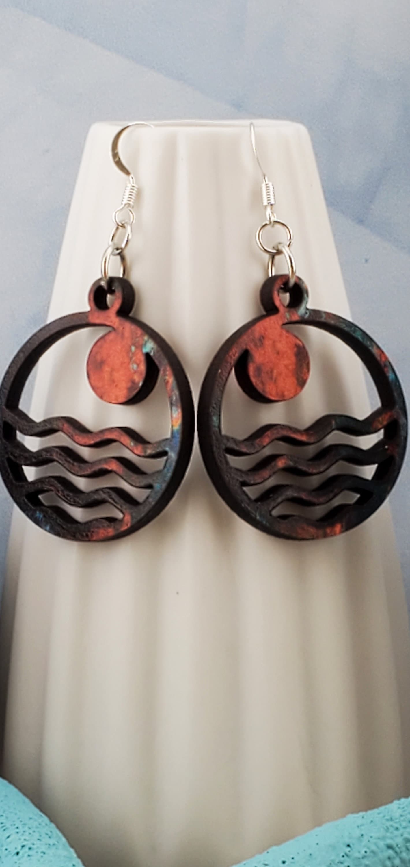 SP Moonlit Vibes - Laser cut Lightweight Wood earrings - Silver Plated Hooks