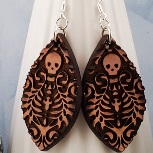 SP Day of the Dead Skull earrings - Laser cut Lightweight Wood earrings - Silver Plated Hooks