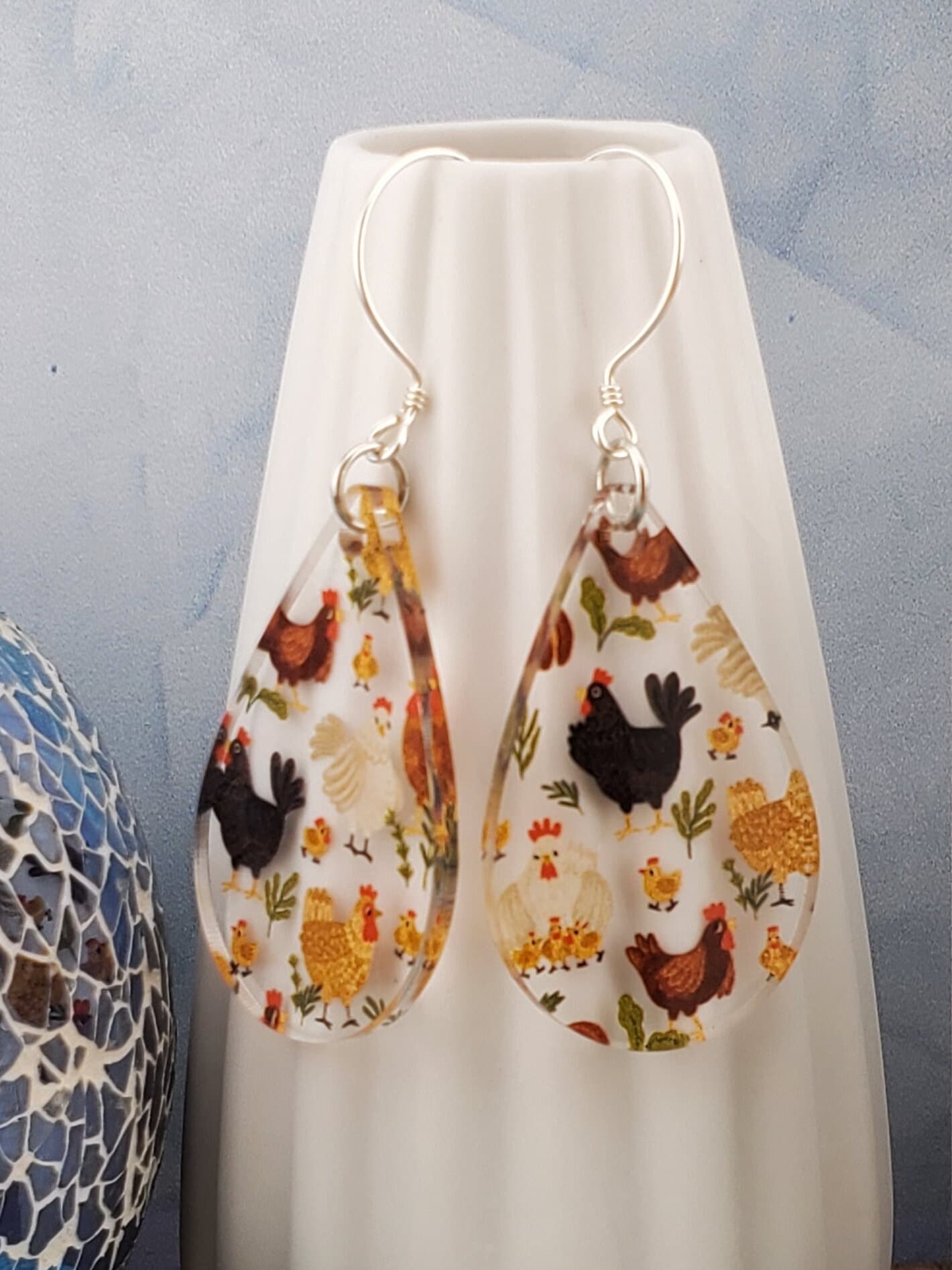 SS Give a Cluck - Chickens - Laser cut Lightweight Acrylic earrings - Sterling Silver Hooks