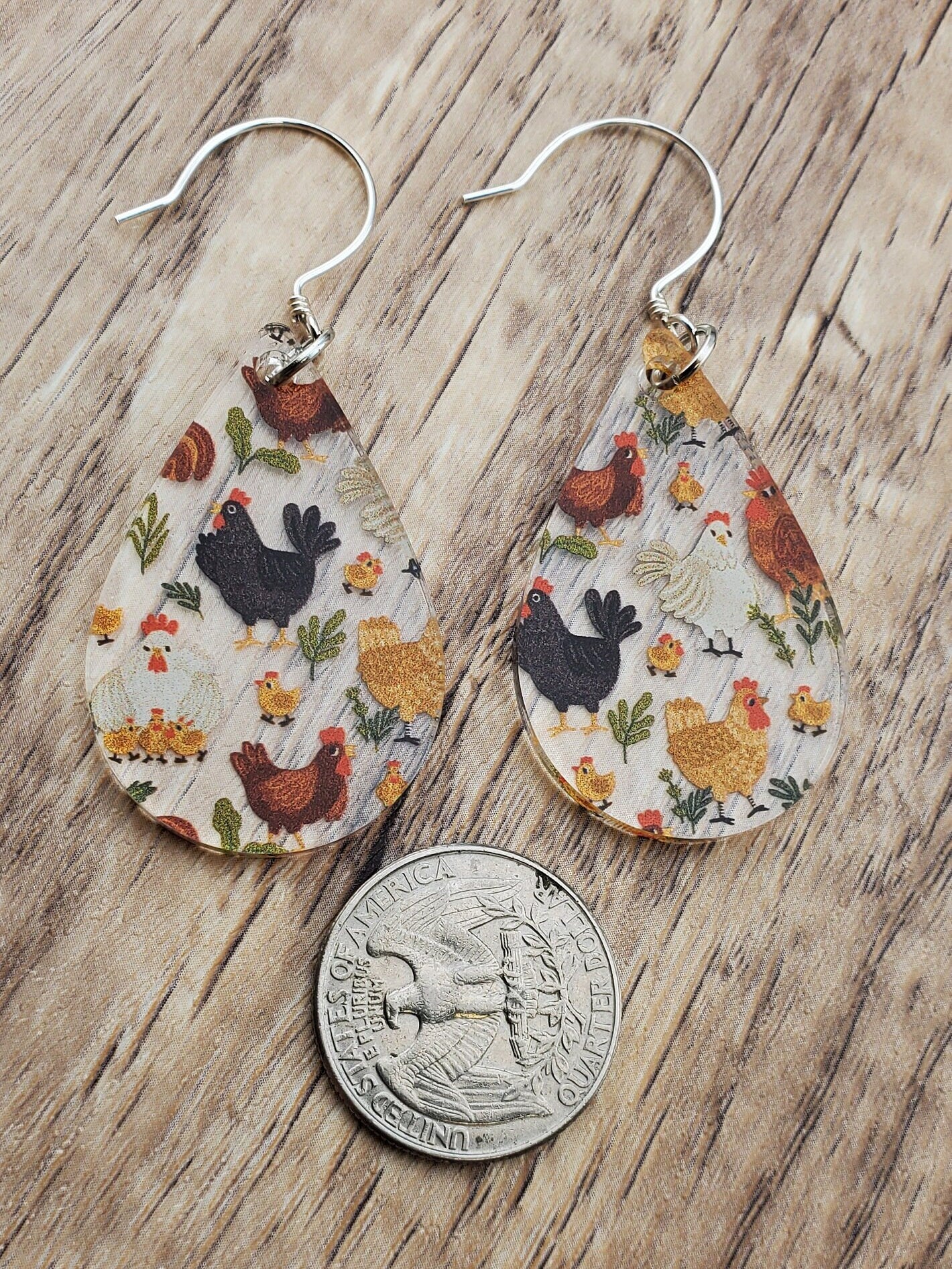 SS Give a Cluck - Chickens - Laser cut Lightweight Acrylic earrings - Sterling Silver Hooks