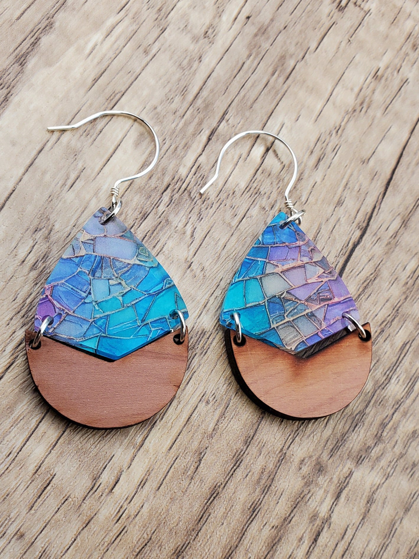 SS Mermaid Scales Dangle Earrings - Laser cut Lightweight Wood and Acrylic earrings - Sterling Silver Hooks