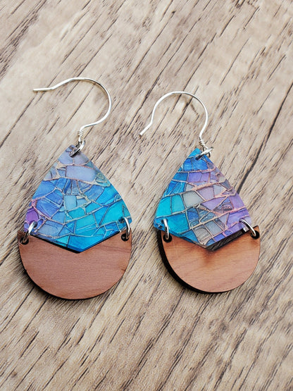 SS Mermaid Scales Dangle Earrings - Laser cut Lightweight Wood and Acrylic earrings - Sterling Silver Hooks