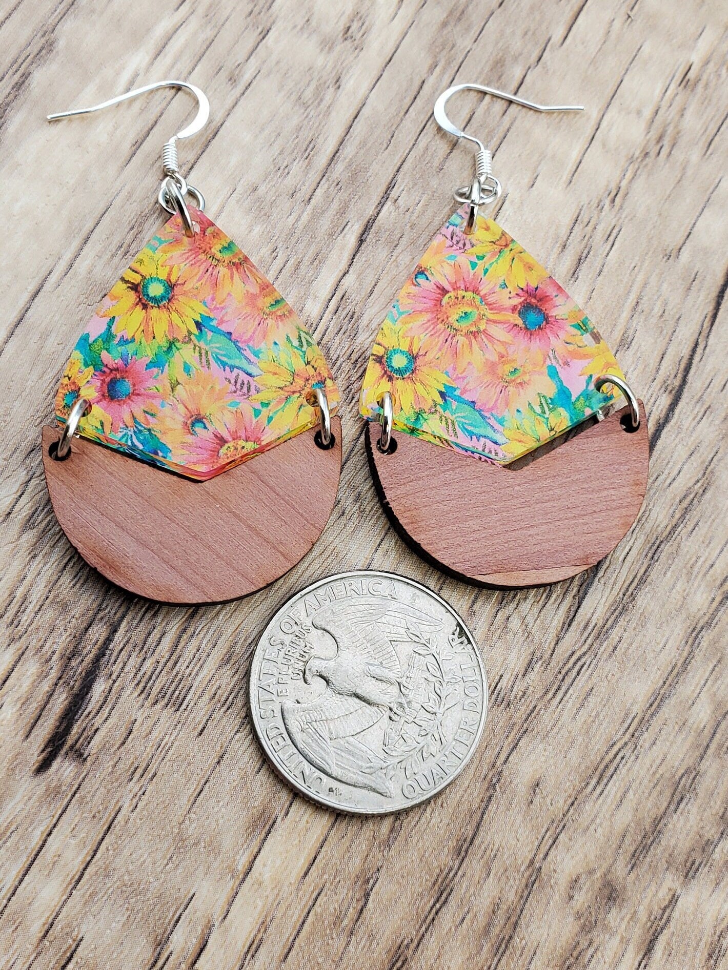 SP Autumn Floral Dangle Earrings - Laser cut Lightweight Wood and Acrylic earrings - Silver Plated Hooks