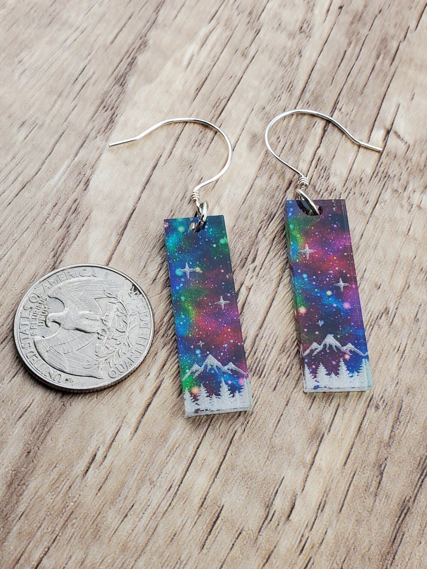 SS Northern Light Mountain Scene - Laser cut Lightweight Acrylic earrings - Sterling Silver Hooks