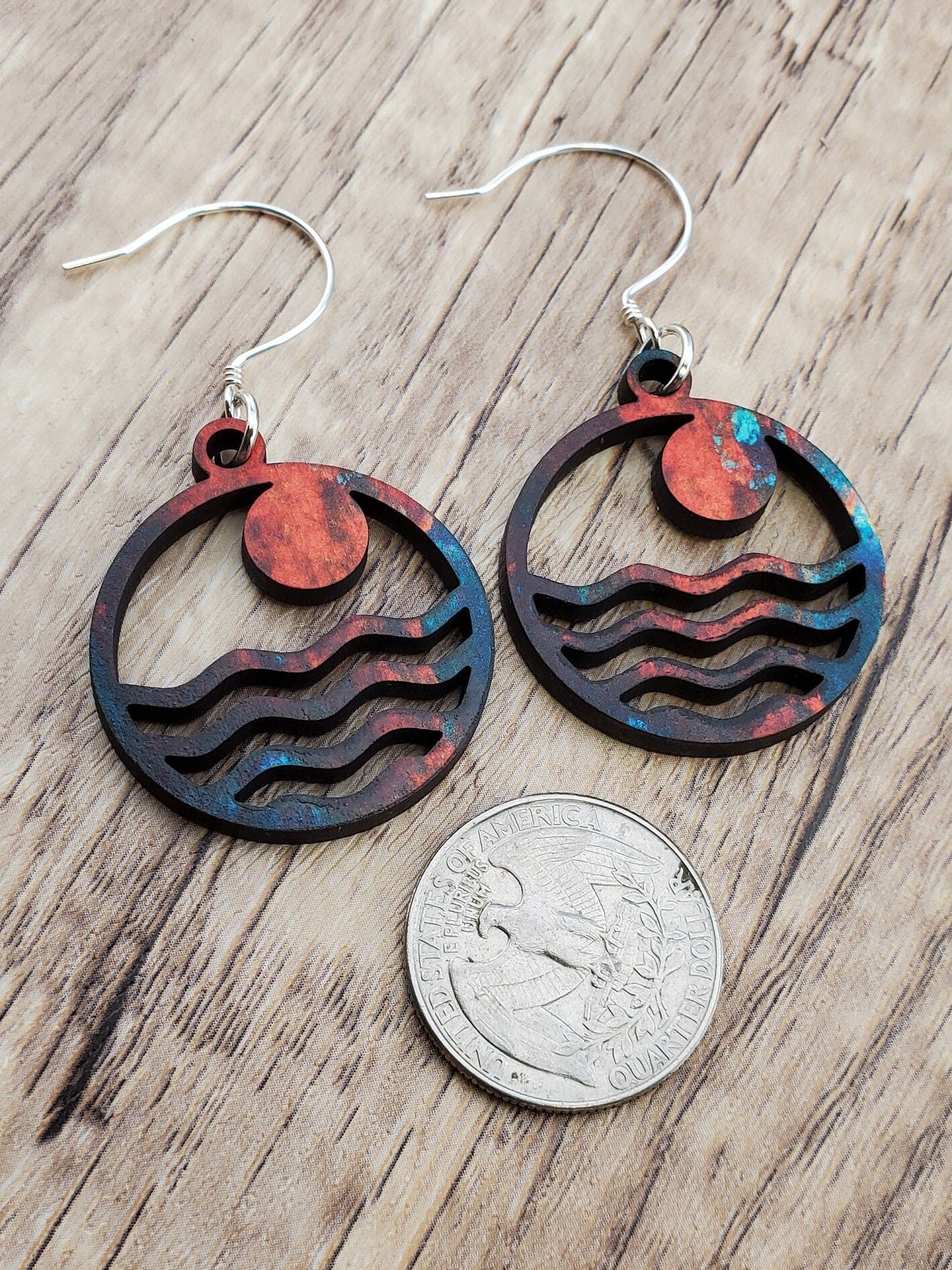 SS Moonlit Vibes - Laser cut Lightweight Wood earrings - Sterling Silver Hooks