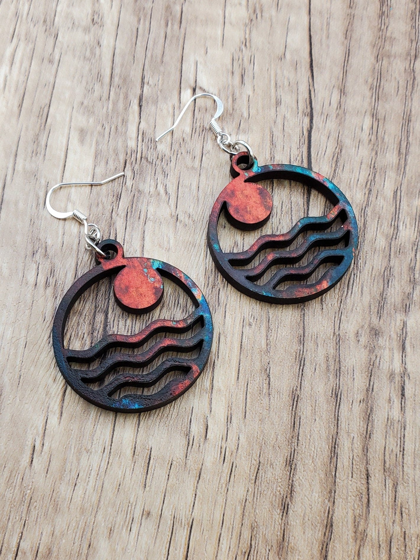 SP Moonlit Vibes - Laser cut Lightweight Wood earrings - Silver Plated Hooks