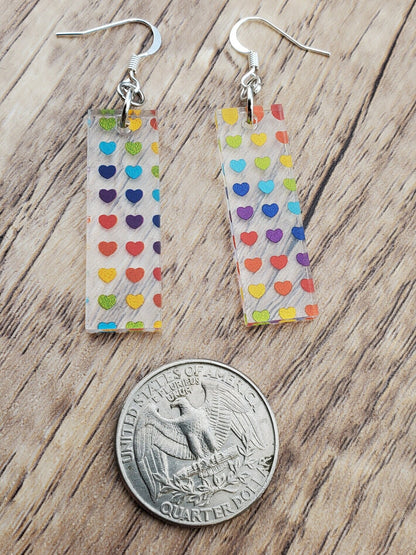 SP Rainbow Hearts - Laser cut Lightweight Acrylic earrings -Silver Plated Hooks