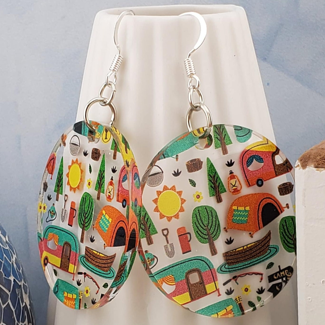 SP Adventure is out there Camping Earrings - Laser cut Lightweight Acrylic earrings - Silver Plated Hooks