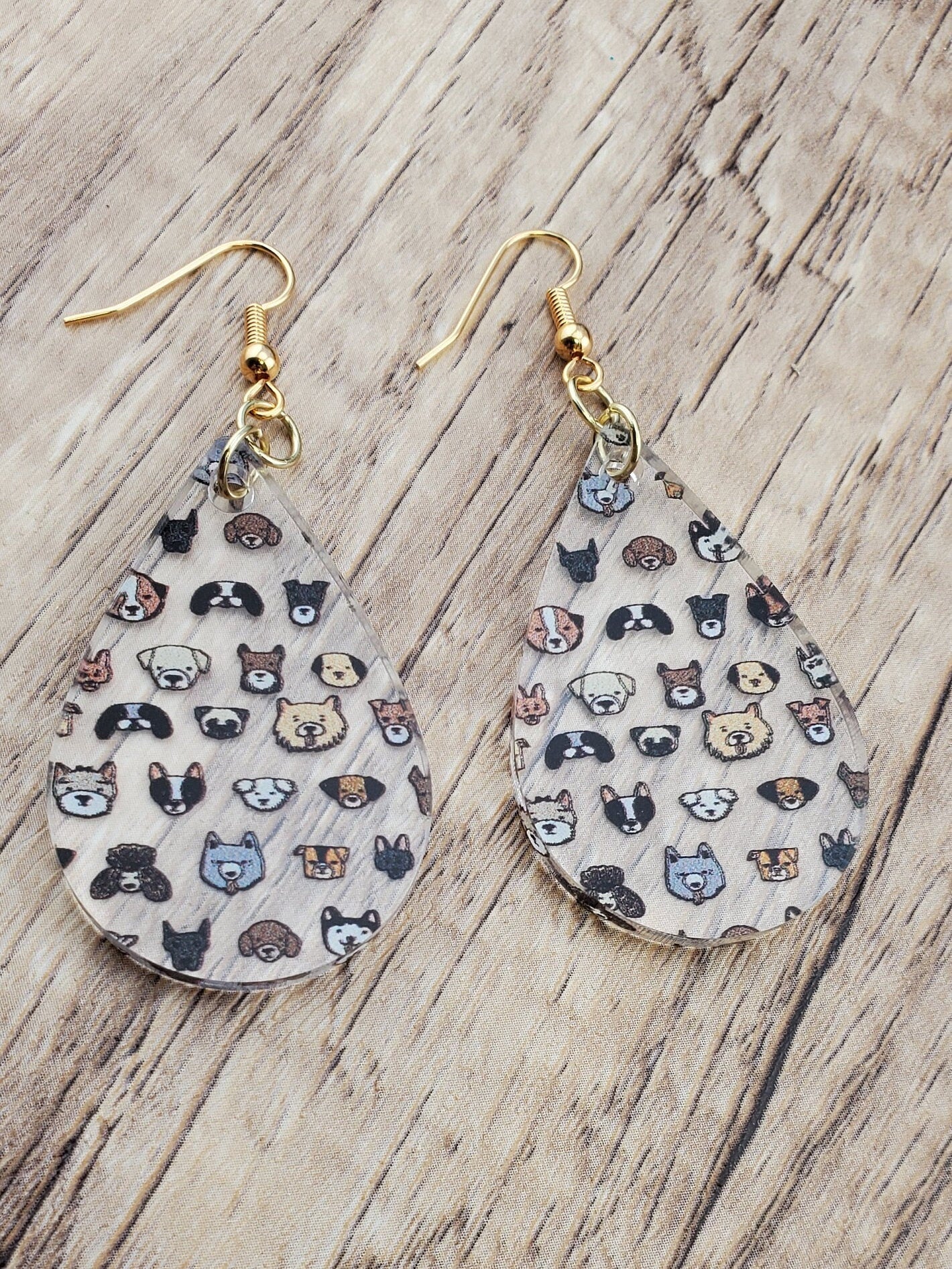 GP Life is Ruff - Dog Faces - Laser cut Lightweight Acrylic earrings - Gold Plated Hooks