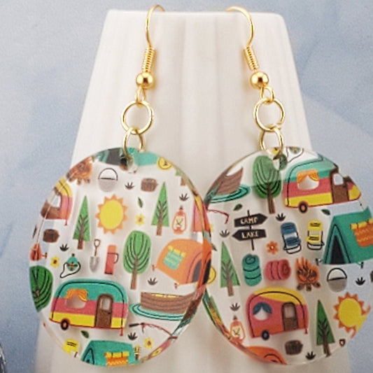 GP Adventure is out there Camping Earrings - Laser cut Lightweight Acrylic earrings - Gold Plated Hooks