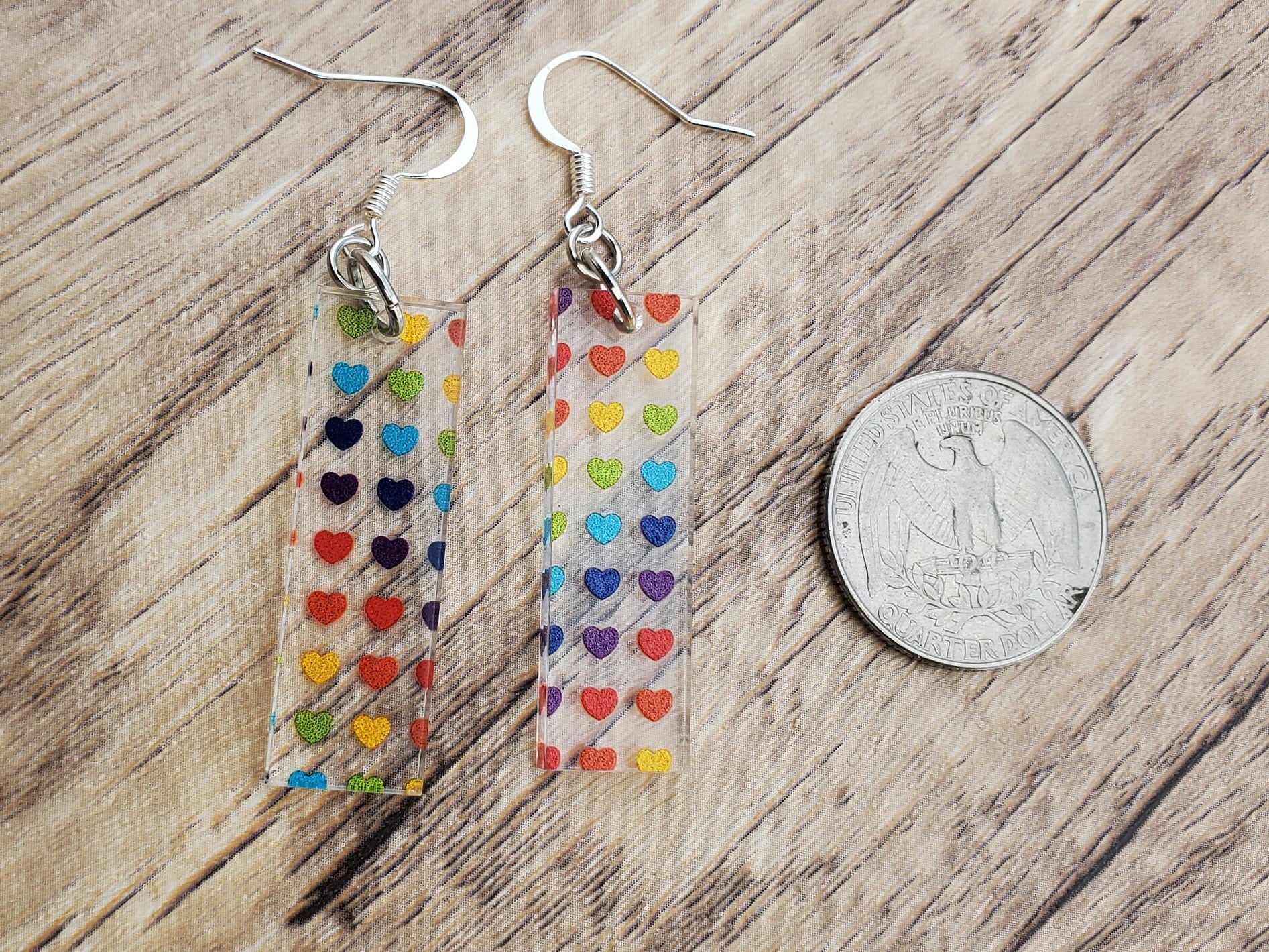 SP Rainbow Hearts - Laser cut Lightweight Acrylic earrings -Silver Plated Hooks