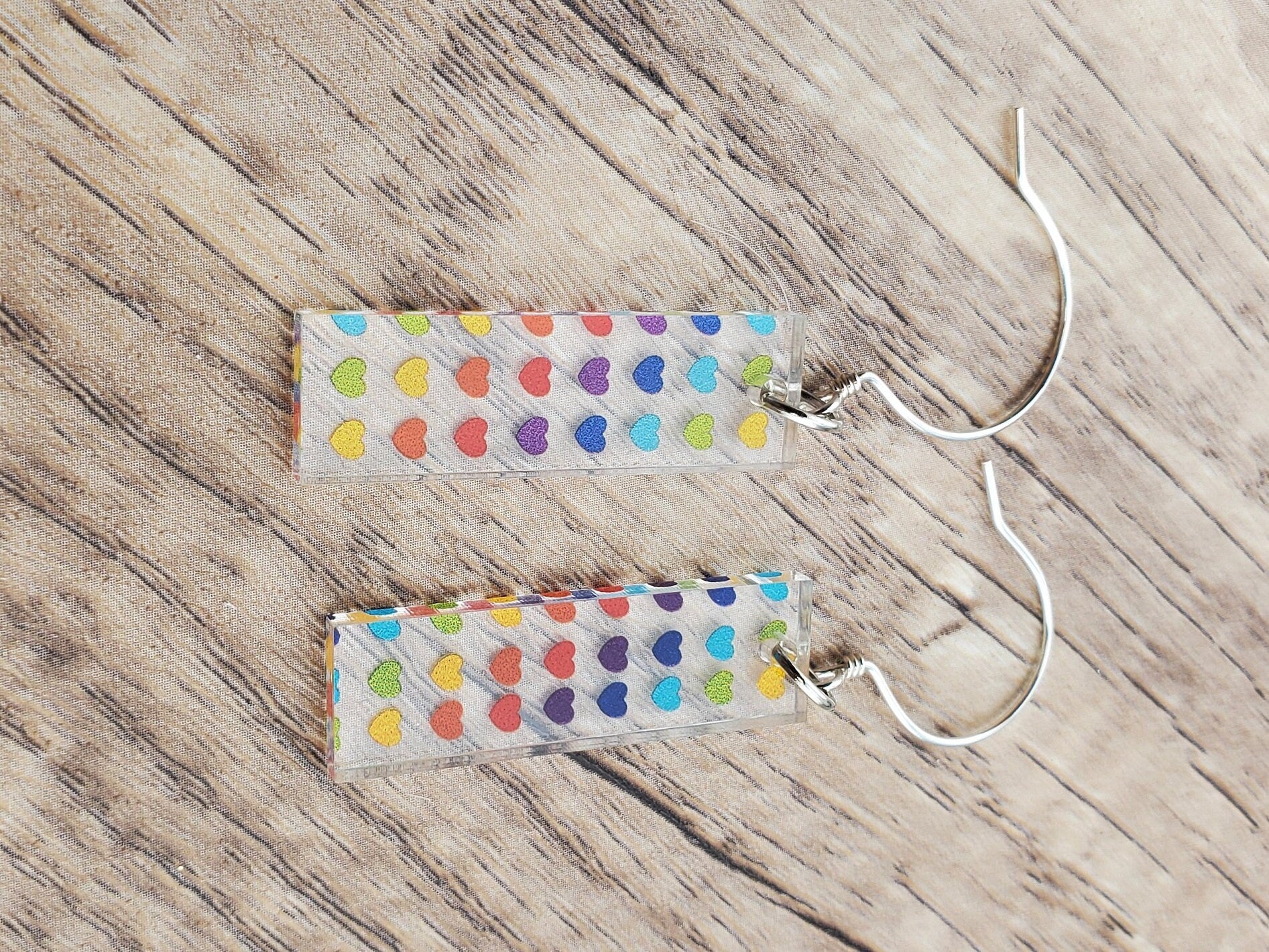 Rainbow Hearts - Laser cut Lightweight Acrylic earrings - Sterling Silver Hooks