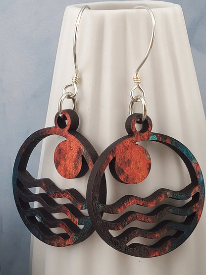 Moonlit Vibes - Laser cut Lightweight Wood earrings - Sterling Silver Hooks