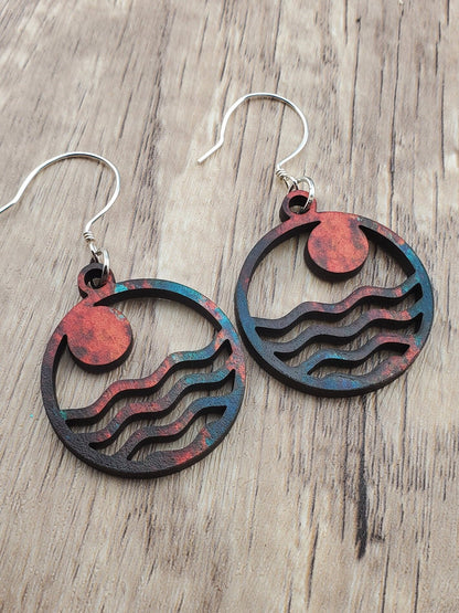 Moonlit Vibes - Laser cut Lightweight Wood earrings - Sterling Silver Hooks