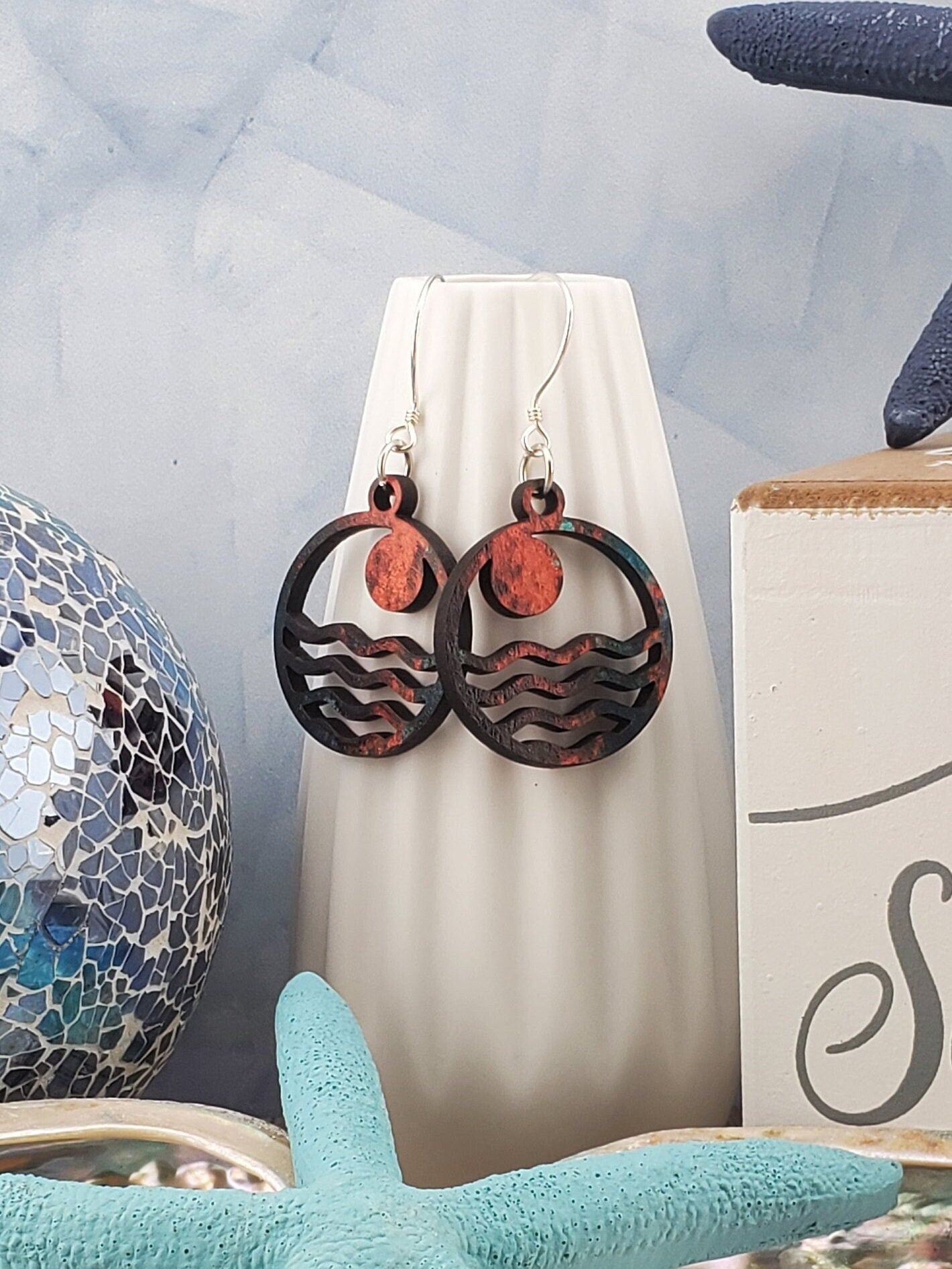 Moonlit Vibes - Laser cut Lightweight Wood earrings - Sterling Silver Hooks