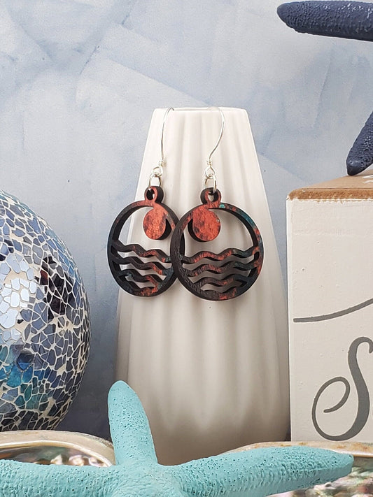 Moonlit Vibes - Laser cut Lightweight Wood earrings - Sterling Silver Hooks