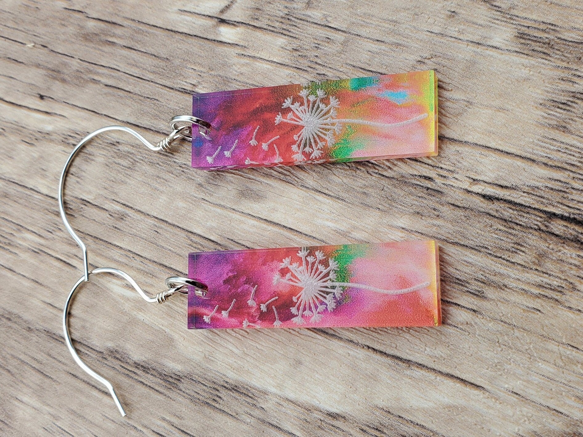 Make a Wish Dandelion Earrings - Laser cut Lightweight Acrylic earrings - Sterling Silver Hooks