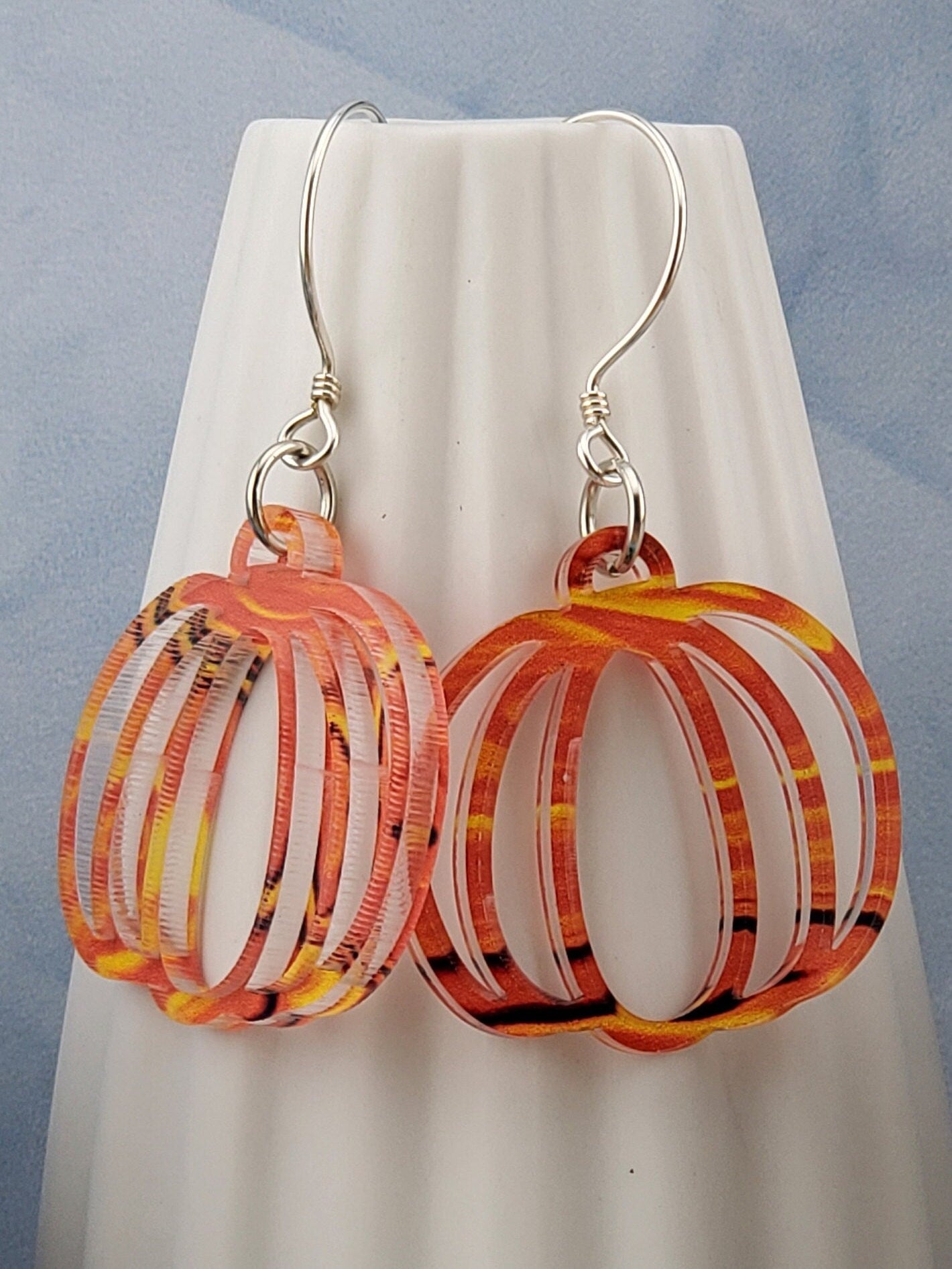 Fall Harvest Pumpkin earrings - Laser cut Lightweight Acrylic earrings - Sterling Silver Hooks