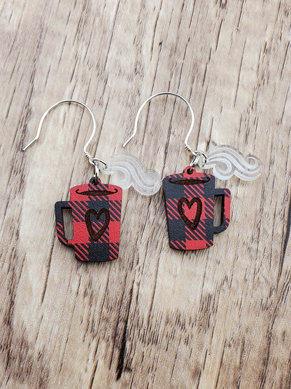 Coffee makes me happy Earrings - Laser cut Lightweight Acrylic earrings - Sterling Silver Hooks