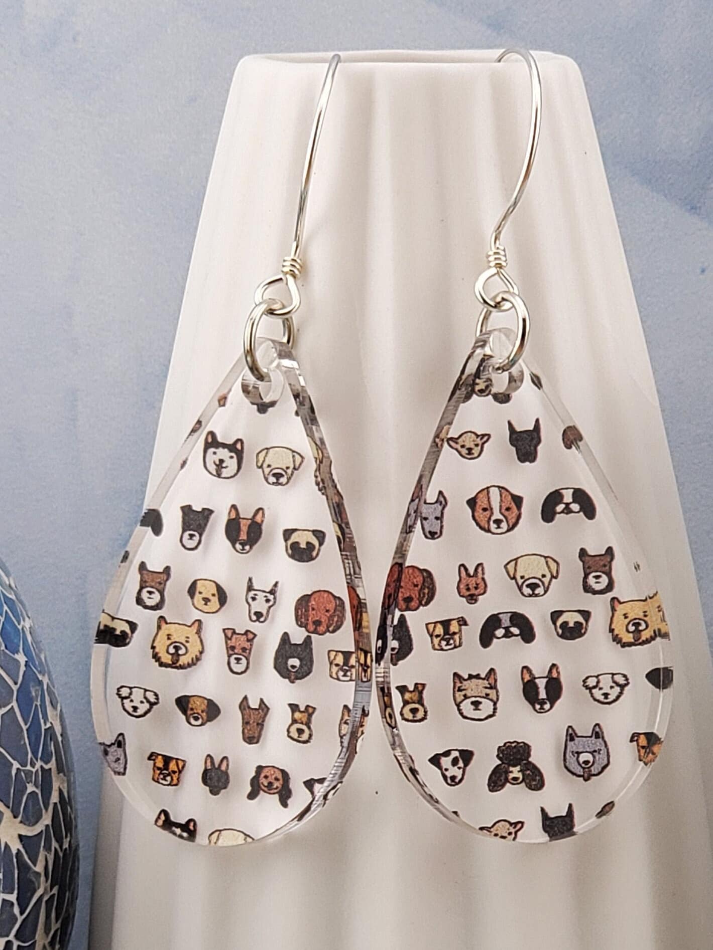 SS Life is Ruff - Dog Faces - Laser cut Lightweight Acrylic earrings - Sterling Silver Hooks