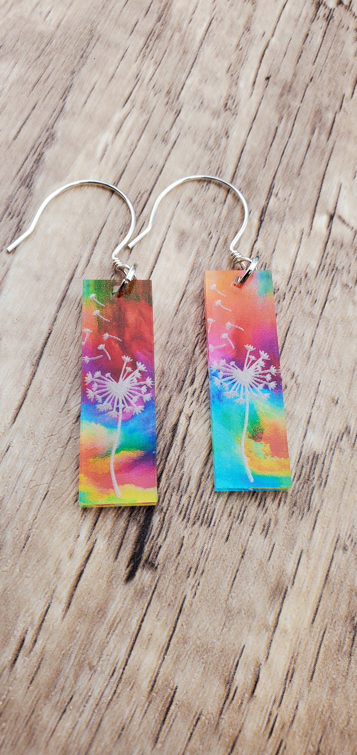 SS Rainbow Dandelion Earrings - Laser cut Lightweight Acrylic earrings - Sterling Silver Hooks