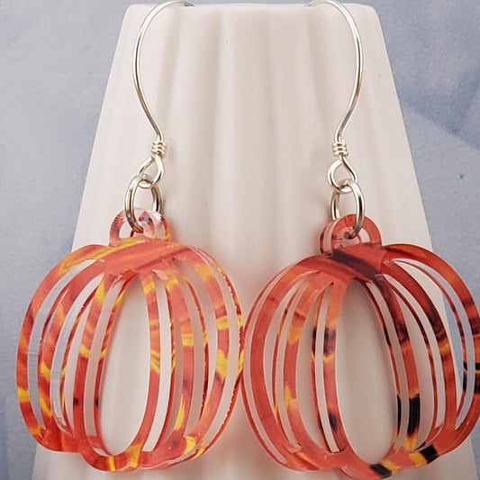 SS Fall Harvest Pumpkin earrings - Laser cut Lightweight Acrylic earrings - Sterling Silver Hooks