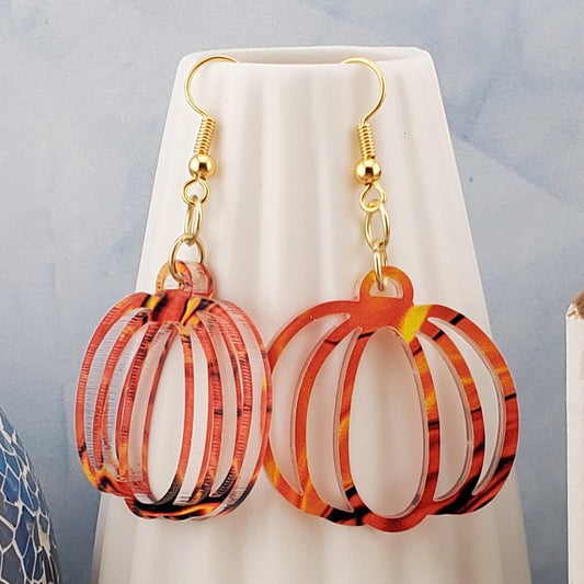 GP Fall Harvest Pumpkin earrings - Laser cut Lightweight Acrylic earrings - Gold Plated Hooks