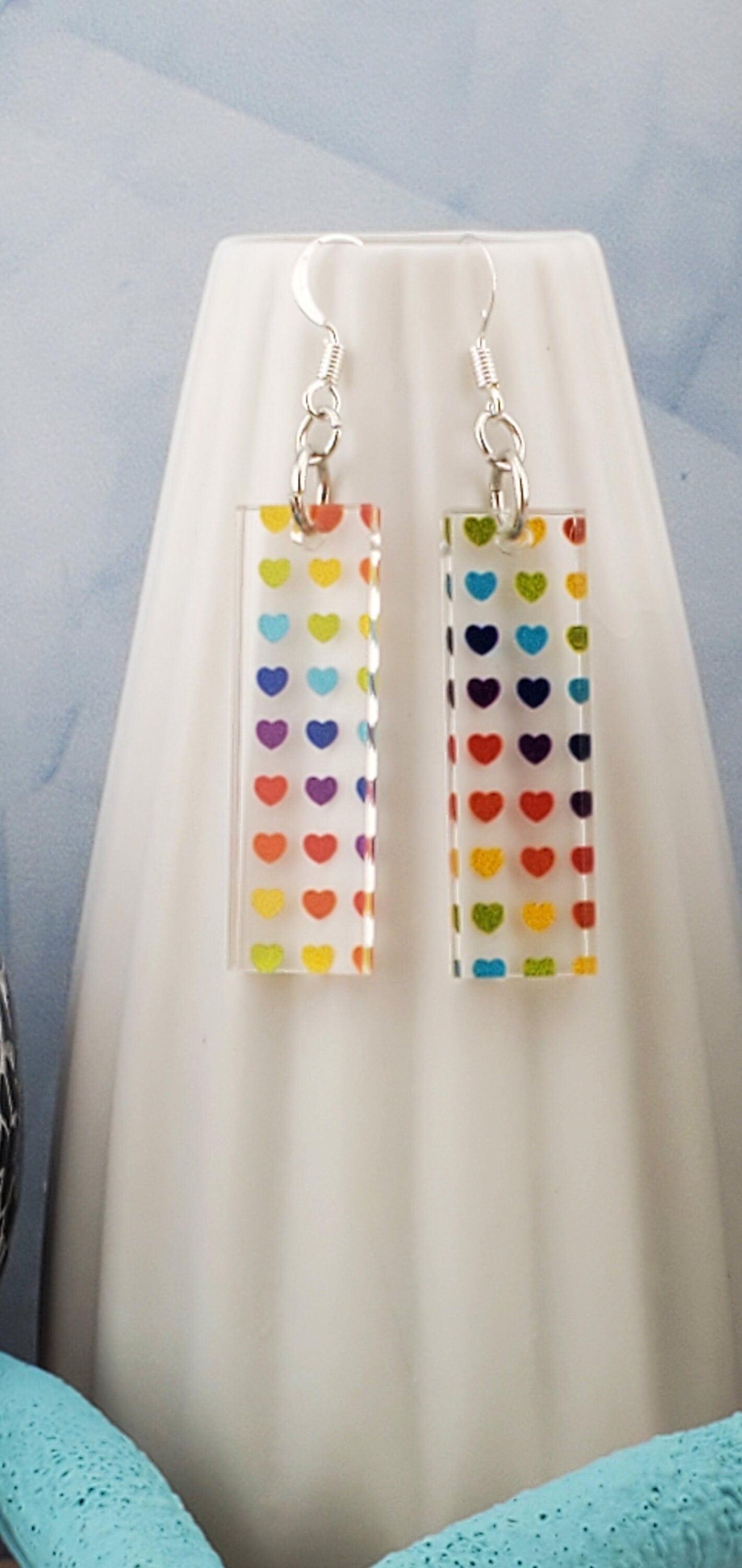 SP Rainbow Hearts - Laser cut Lightweight Acrylic earrings -Silver Plated Hooks