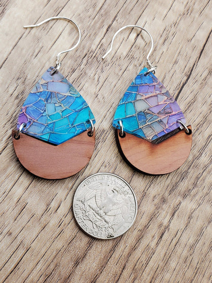 SS Mermaid Scales Dangle Earrings - Laser cut Lightweight Wood and Acrylic earrings - Sterling Silver Hooks