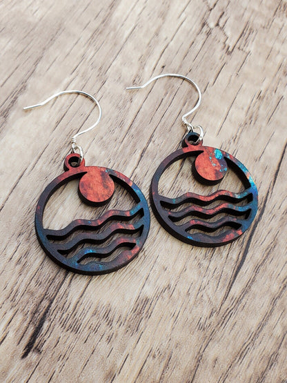 SS Moonlit Vibes - Laser cut Lightweight Wood earrings - Sterling Silver Hooks