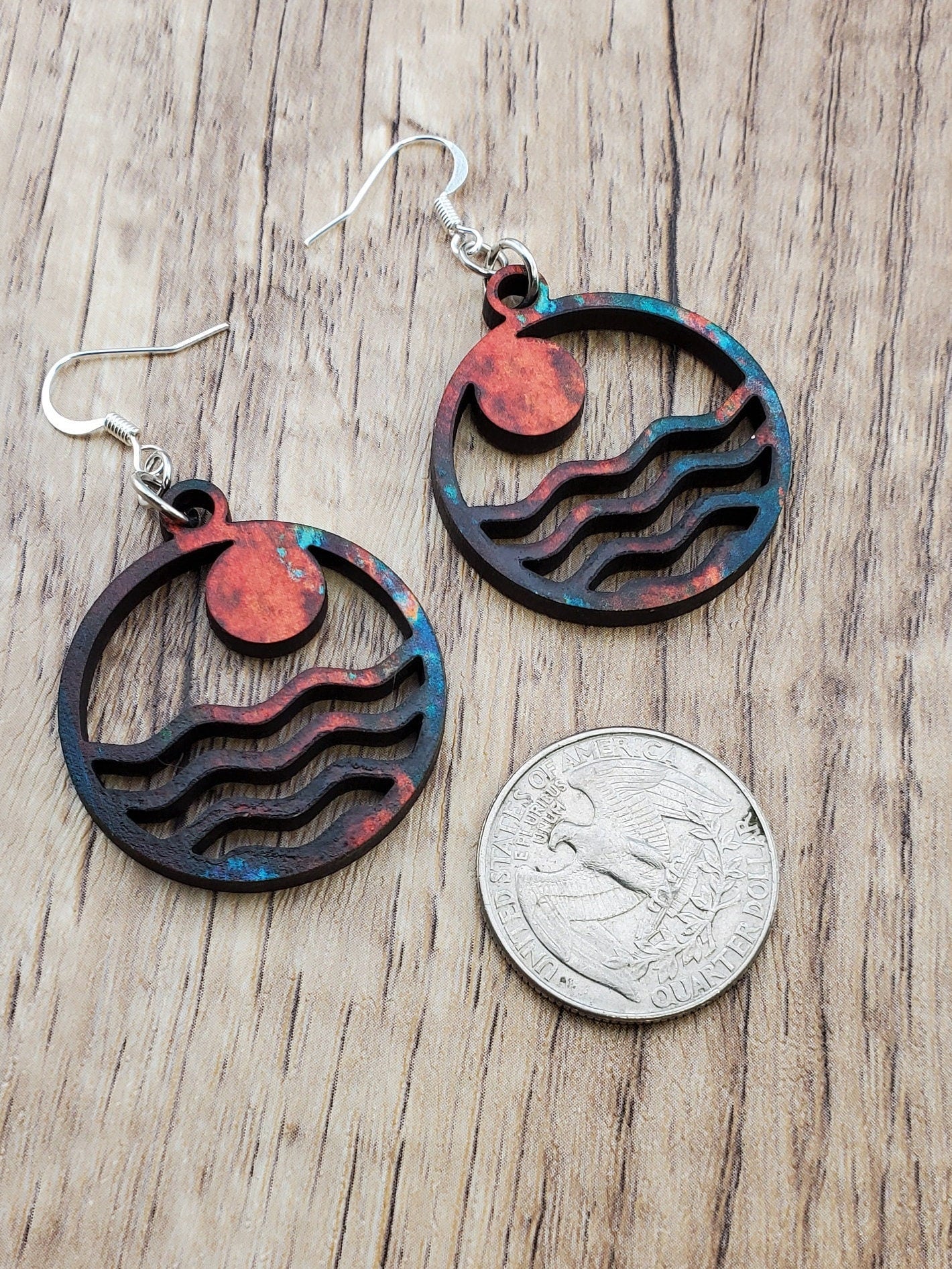 SP Moonlit Vibes - Laser cut Lightweight Wood earrings - Silver Plated Hooks